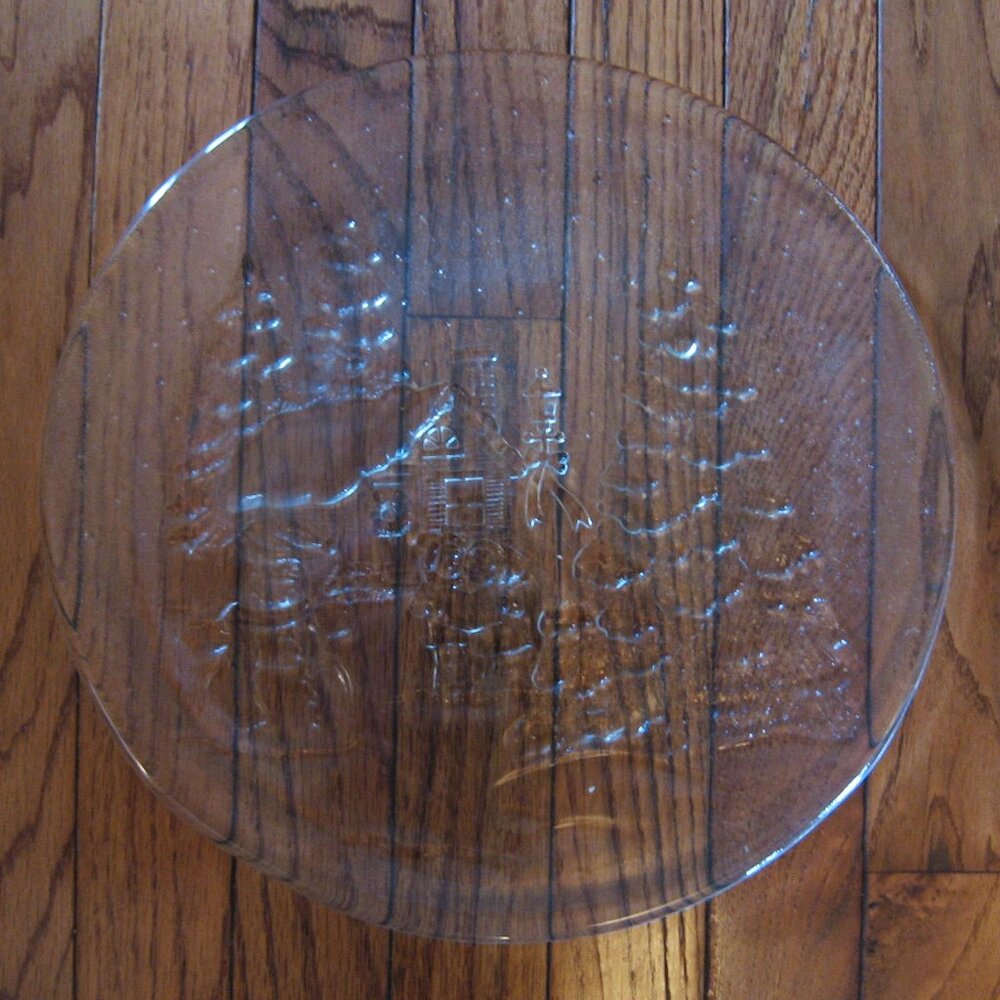 Vintage Large 12.5" Clear Glass Christmas sceen serving Plate